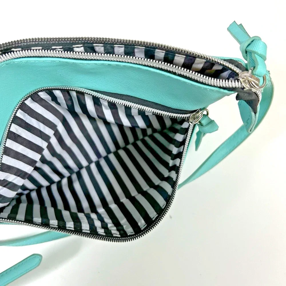 Marc Tetro French Bulldog Crossbody Double Zip Bag Black and White Frenchie Aqua
